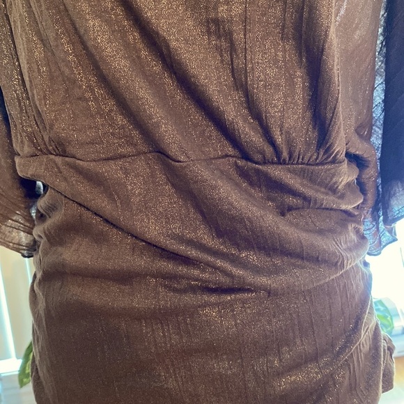 Y2K le Château  boat neck blouse, brown & gold threading, ruched sides & waist🤎 - Picture 4 of 9